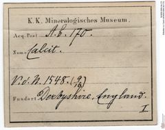 Etiketten zu Calcit (NHMW-MIN-Ab170)